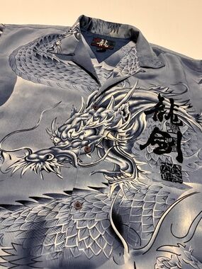 Vintage 90s Y2K Impaq Sports Wear Shirt Mens Blue Dragon All Over Print Size XL